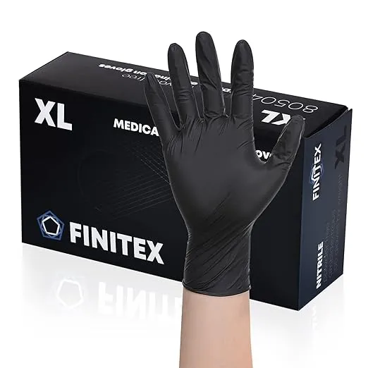 FINITEX - Black Nitrile Disposable Gloves, 5mil, Powder/Latex-Free, Medical Exam 100 PCS For Examination Home Cleaning Food Gloves (X-Large)