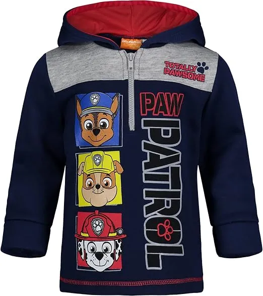 Nickelodeon Paw Patrol Rubble Marshall Chase Fleece Half Zip Hoodie Toddler to Big Kid