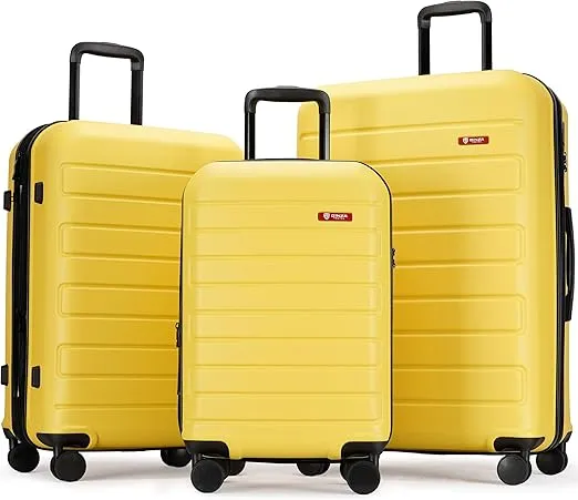 3-Piece ABS Luggage Set with TSA Locks, Expandable, and Friction-Resistant in Yellow - Includes 20", 24" & 28" Spinner Suitcases