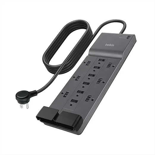 Belkin 12-Outlet Home and Office Series Surge Protector, 8ft Cord, Gray