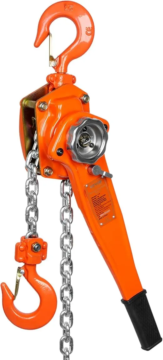 VEVOR Manual Lever Chain Hoist, 1-1/2 Ton 3300 lbs Capacity 10 FT Come Along, G80 Galvanized Carbon Steel with Weston Double-Pawl Brake,Auto Chain Leading & 360° Rotation Hook, for Garage Factory Dock