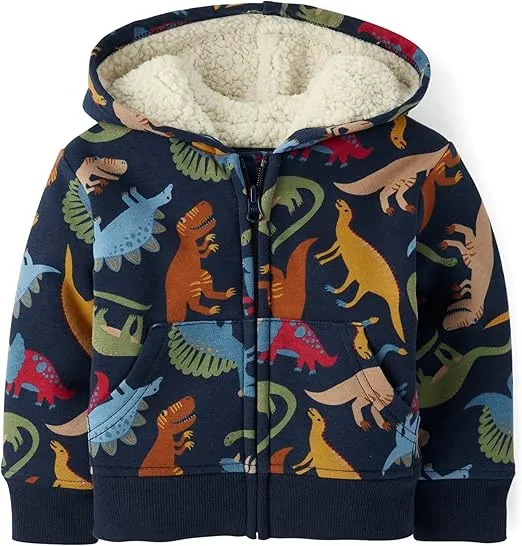 The Children's Place Baby Boys' and Toddler Long Sleeve, Sherpa Lined, Zip-Front Hoodie Sweatshirt