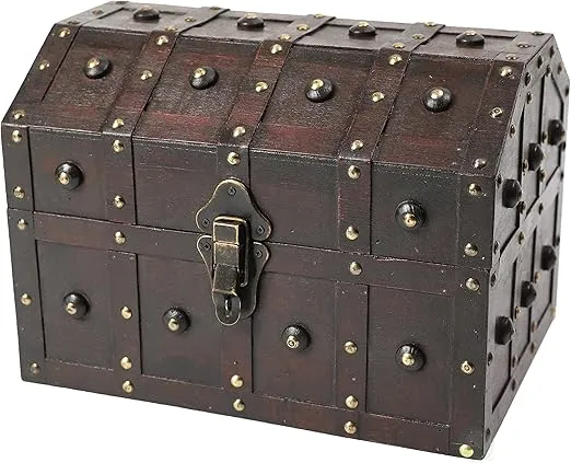 Black Vintage Caribbean Pirate Chest with Decorative Nailed Design