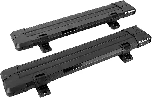 KUAT Switch Sturdy Universal Car Rooftop Crossbars Mounted Winter Sports Gear Clamshell Flip Down Quick Release Ski and Snowboarding Rack with Integrated Locks, Black, Switch 4-4 Skis