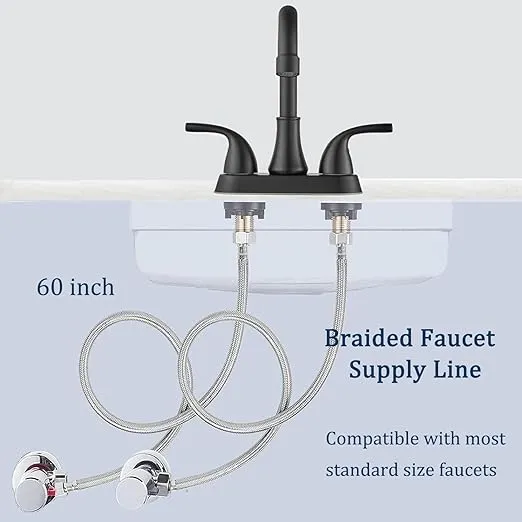 60" Faucet Supply Line,3/8" Comp x 1/2" FIP Flexible Faucet Connector,Stainless Steel Braided Supply Line for Long Distance Use of Faucet Sink, Water Heater, Angle Valve（Plumbers Tape Include)