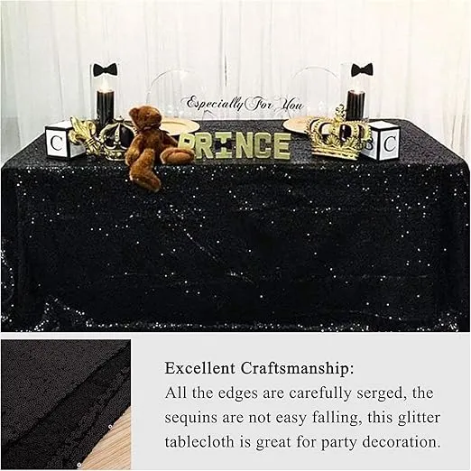 AMZLOKAE Sequin Tablecloth Square 50x50 Black Table Overlay Glitter Table Cloths for Parties Seamless Tablecloth Sparkle Table Cover for Dining Room Thanksgiving Table Decor