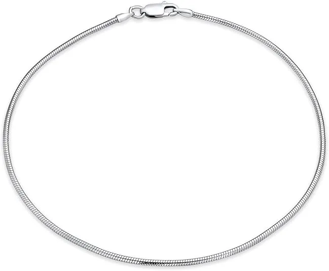 Unisex Simple Plain Snake Chain Anklet Strong Ankle Bracelet For Women Teen .925 Sterling Silver Made In Italy 9 or 10 Inch 1.5MM Plus Size Bracelets For Men