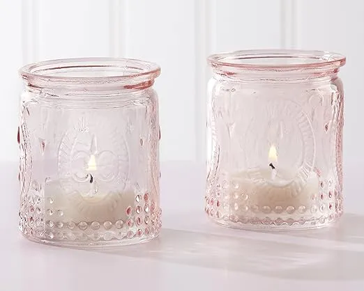 Kate Aspen Vintage Glass Tea Light Holder (Set of 4), Pink