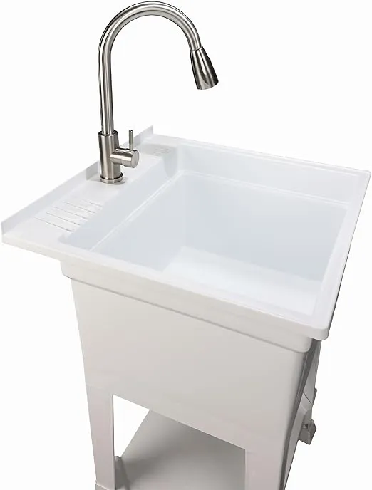 USA-Made Plastic Freestanding 24 in x 24-Inch UtilityTub Heavy Duty Compact Utility Sink Ideal for Workshop, Laundry Room, Garage, Greenhouse, Pet Wash Station (White)