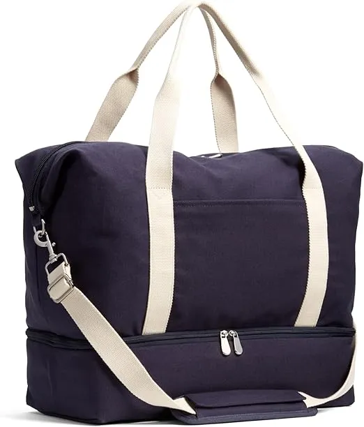 Lo & Sons Catalina Deluxe Premium Canvas 40L Duffel Bag – Travel, Gym, Hospital, or Weekender Bag with Shoe Compartment for Men and Women, Small, Deep Navy