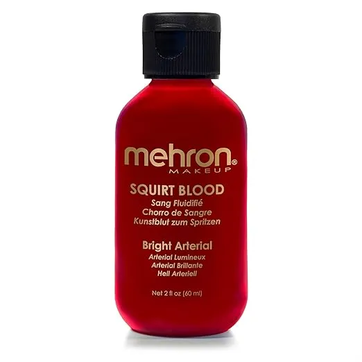 Mehron Makeup Squirt Blood | Realistic Fake Blood For Halloween Stage Blood Makeup | Made in the USA | Washable Fake Blood for Special FX, Stage & Screen, Halloween, & Cosplay (2 oz) (Bright Arterial)