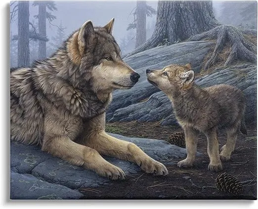 Stupell Industries Wolf & Cub Woodland Forest Canvas Wall Art, Design by Daniel Smith