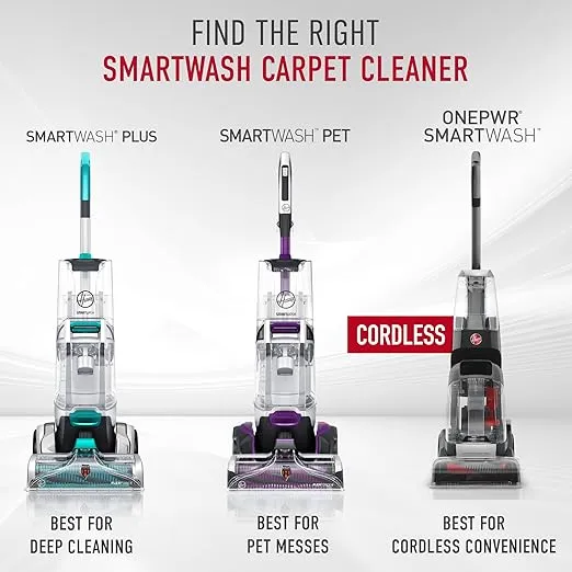 Hoover SmartWash Pet Automatic Carpet Cleaner Machine with Spot Chaser Wand, Deep Cleaning Carpet Shampooer Machine, Pair with a Hoover Carpet Cleaner Solution for a Bright, Refreshed Home