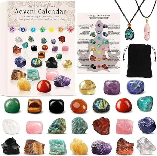 Advent Calendar 2024 Crystals Adult-24 Days Chakra Crystals&Healing Stones,Christmas Countdown Calendar Natural Stones Crystals Healing Journey for Girls Boys