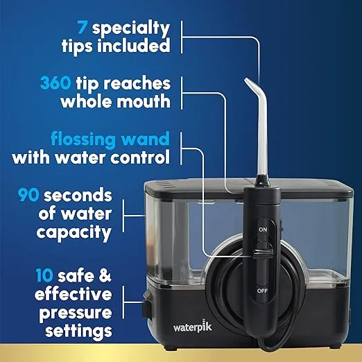 Waterpik ION Professional Water Flosser, Rechargeable and Portable for Teeth, Gums, Braces, 10 Settings, 7 Flossing Tips For Multiple Users And Needs, ADA Accepted, WF-12 Black, Packaging May Vary