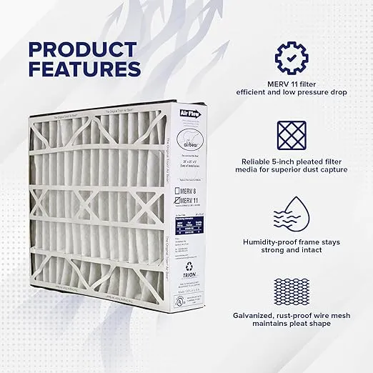 Trion 3 Pack Pleated Air Filter, Air Bear MERV 11 for HVAC/Furnace, 20x25x5 in.