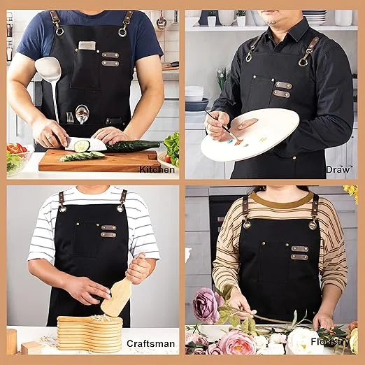 PSBP BEAUTY Cross Back Chef Apron for Men & Women with Pockets, Cooking Aprons, Men's Heavy Duty Work Aprons. Size M~XXL