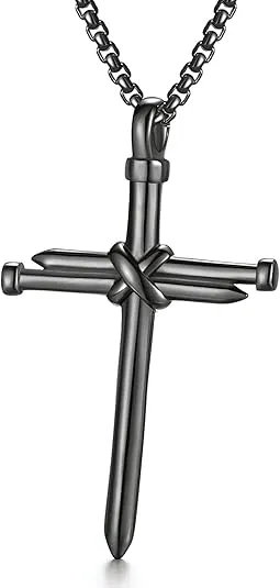 Nail Cross Pendant Necklace for Men Women Stainless Steel Cross Necklace for Male Jewelry