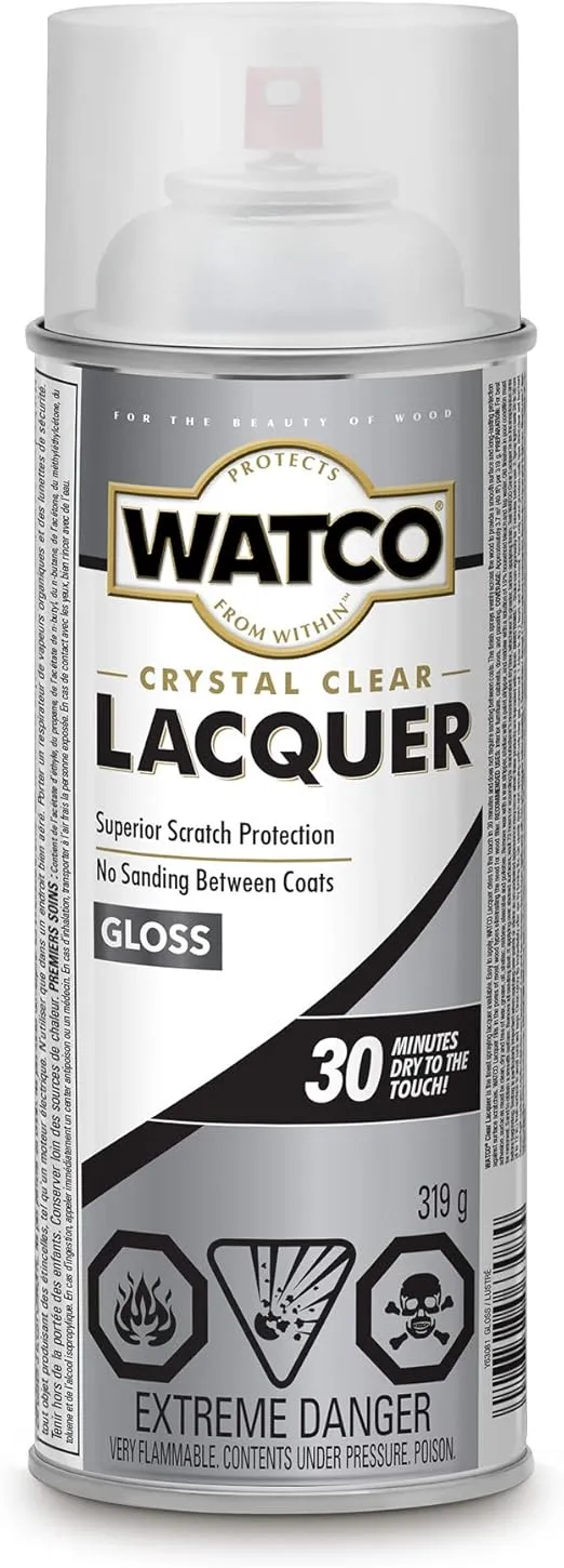 Watco 63081 Lacquer Finish, 11.25 Oz Spray (Pack of 1), Clear Gloss