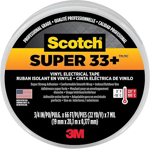 3M Scotch Super 33+ Vinyl Electrical Tape, .75-Inch by 66-Feet, 3-PACK