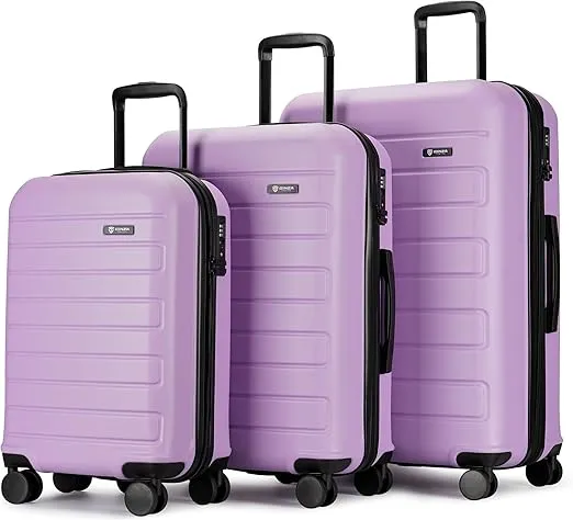 3-Piece ABS Luggage Set with TSA Locks, Expandable, and Friction-Resistant in Purple - Includes 20", 24" & 28" Spinner Suitcases