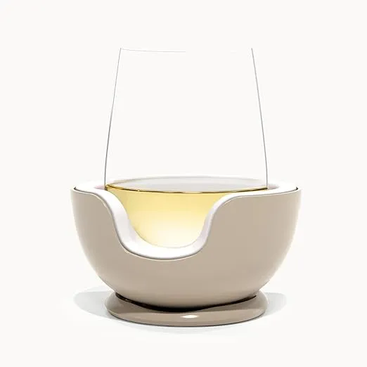 VoChill Stemless Wine Glass Chiller | Keep the Chill In Your Glass | New Wine Accessory | Separable & Refreezable Chill Cradle | Actively Chills Stemless Glassware | Sand, Single Stemless