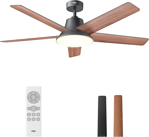 Dreo Ceiling Fans with Lights and Remote, 52 Inch, 6 Speeds, 5 Color Tones Dimmable LED, Quiet Reversible DC Motor, 8H Timer, Black Ceiling Fan for Bedroom, Living Room, Easy to Install