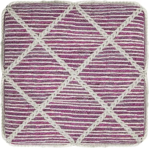 SIMPLIHOME Cowan 20 Inch Contemporary Square Pouf in Magenta and Natural Handloom Woven, For the Living Room, Bedroom and Kids Room