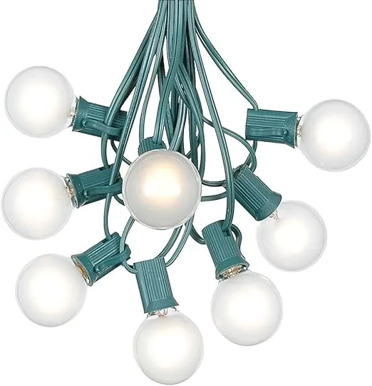 G40 Patio String Lights With 25 Frosted Globe Bulbs - Hanging Garden String Lights - Vintage Backyard Patio Lights - Outdoor String Lights - Market Cafe String Lights - Green Wire - 25 Foot