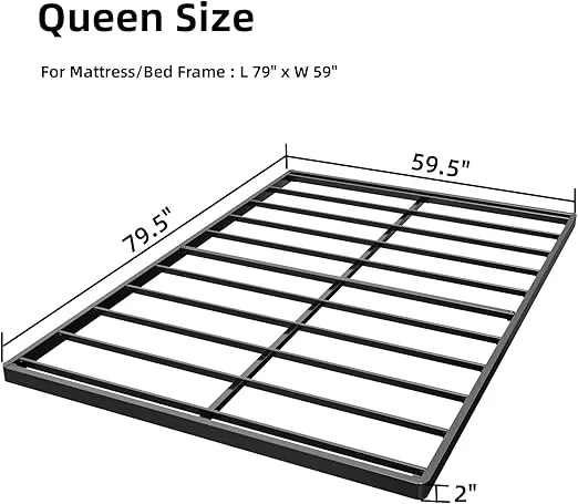 Queen 2 Inch Box Spring & Bed Slat Replacement/Metal Frame with Steel Slats/Quick Lock Bunkie Board/Easy Assembly