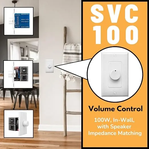 OSD 100W in Wall Volume Control Impedance Matching for Home Speakers, Rotary Knob White SVC100