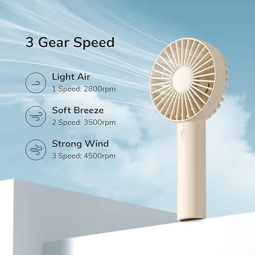 JISULIFE Handheld Fan, Portable Small Fan with 3 Speeds, USB Rechargeable Hand Fan, Personal Fan Battery Operate for Outdoor, Indoor, Commute, Office, Travel, Gifts -Beige