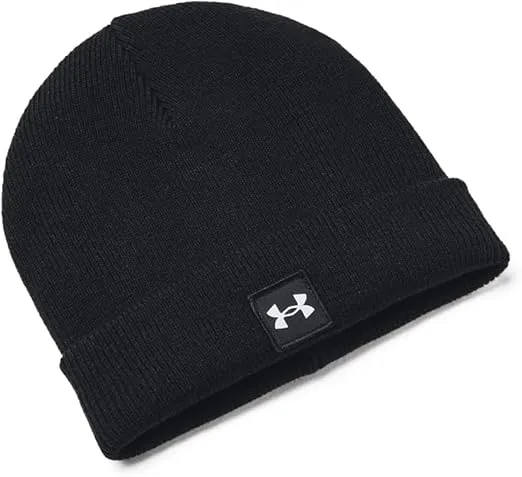 Under Armour Mens Halftime Shallow Cuff Beanie, (001) Black / / White, One Size Fits Most