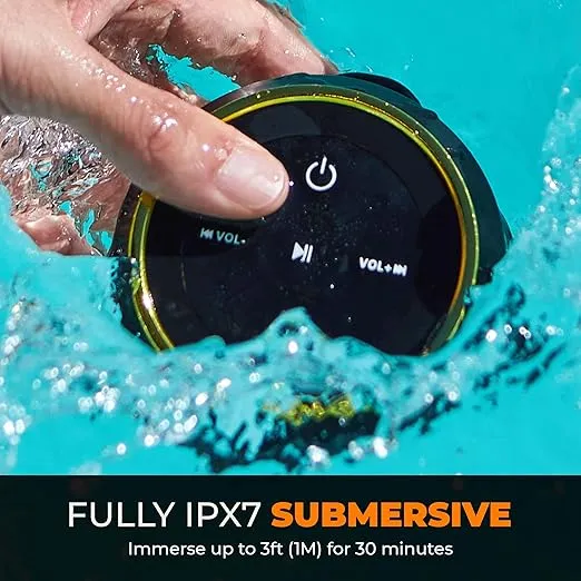 iFox Portable Bluetooth Shower Speaker, IPX7 Waterproof Outdoor Wireless Speaker, Built-in Mic, Carabiner, Beach, Camping, Hiking, Pool, Great Gift, Black/Gold