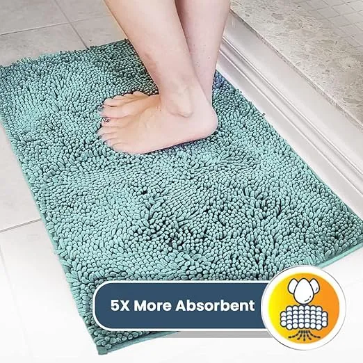 Muddy Mat® Shown ON TV Highly Absorbent Microfiber Door Mat and Pet Rug Non Slip Thick Washable Area and Bath Mat Soft Chenille for Kitchen Bedroom Indoor and Outdoor - Seafoam Green Large 35"X24"