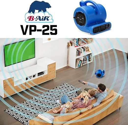 B-Air VP-25 1/4 HP 900 CFM Air Mover for Water Damage Restoration Equipment Carpet Dryer Floor Blower Fan Home and Plumbing Use, Blue