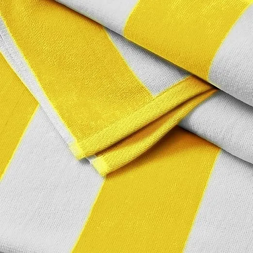 Great Bay Home 100% Cotton Velour 4 Pack Beach Towels | Yellow Cabana Stripe Pool Towels | Quick Dry, Large Swim Towels for Adults and Kids (4 Pack 30" x 60", Yellow)