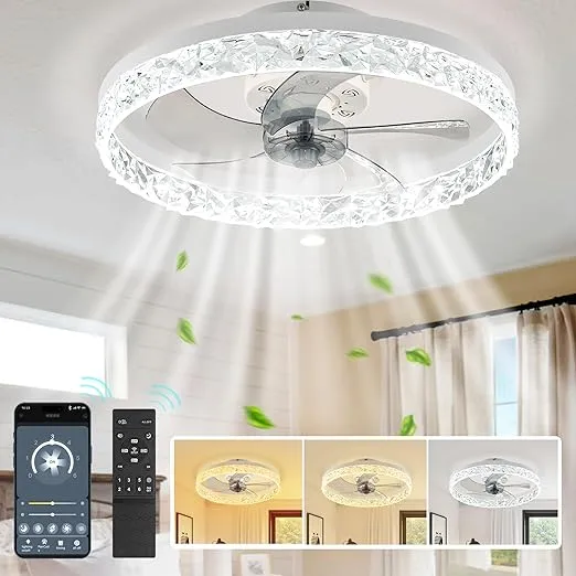 20" Ceiling Fans with Lights and Remote, Dimmable Low Profile Ceiling Fan with 3 Color Temperature, 6 Wind Speeds, Modern Flush Mount Ceiling Fans for Bedroom, Kitchen and Living Room