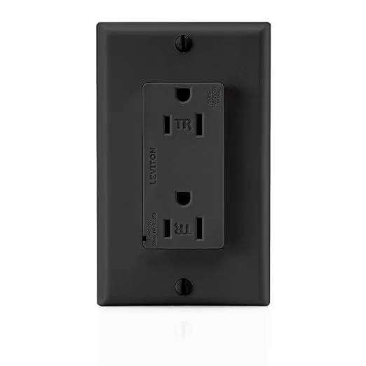 Leviton T5280-E 15 Amp, 125 Volt, Tamper Resistant, Decora Duplex Surge Suppressor Receptacle, Straight Blade, Commercial Grade, Self Grounding, Black