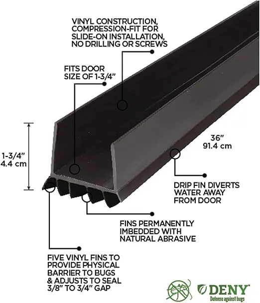 M-D Building Products 40718 Vinyl DENY™ Heavy-Duty U-Shape Slide-On Under Door Seal, Easy-to-Install, Weatherproof Seal for Doors, Bug Stopper, Effective Draft Blocker, Ideal for Home (36 Inch, Brown)