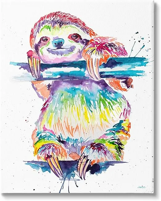 Stupell Industries Fun Rainbow Sloth Wildlife Canvas Wall Art, Design by Jen Seeley