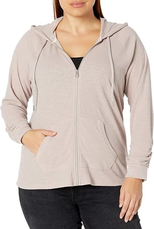 Calvin Klein Women's Premium Performance Ruched Long Sleeve Zip Up Hoodie (Standard and Plus)