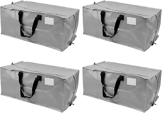 DURASACK Heavy Duty Moving Bag Storage Container Duffle Bag with Zipper, Reinforced Carry Straps and Backpack Straps, Made of Rugged Woven Polypropylene, Pack of 4, Gray