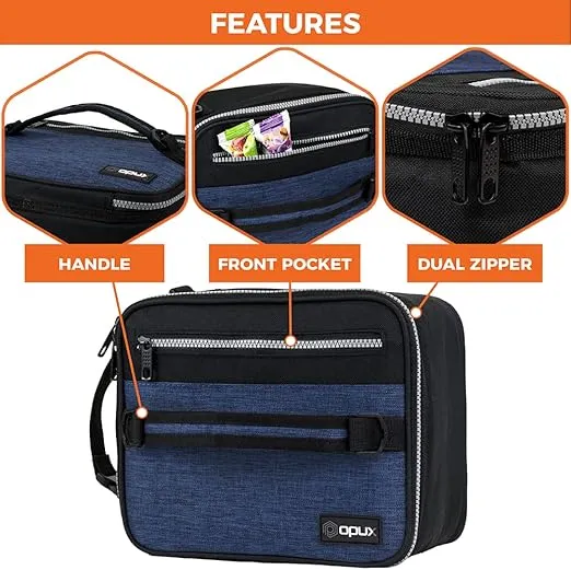 OPUX Insulated Lunch Box for Men Women Adult, Compact Lunch Bag for Kids Boy Girl Teen, Soft Lunch Cooler Bag for Work School, Leakproof Lunchbox Lunch Pail with Clip-on Buckle, Heather Navy