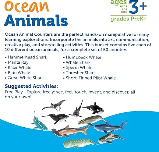 Learning Resources Ocean Animals - 50 Pieces, Ages 3+ Toddler Learning Toys, Perfect for Math Counters and Imaginative Play