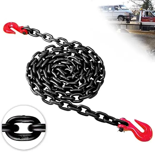 G80 Transport Binder Chain 3/8 Inch x 16 Foot | 7,100 lbs Safe Working Load | Heavy Duty Tow Chain with Clevis Grab Hooks | Ideal for Towing, Tie-Down, and Lifting Applications