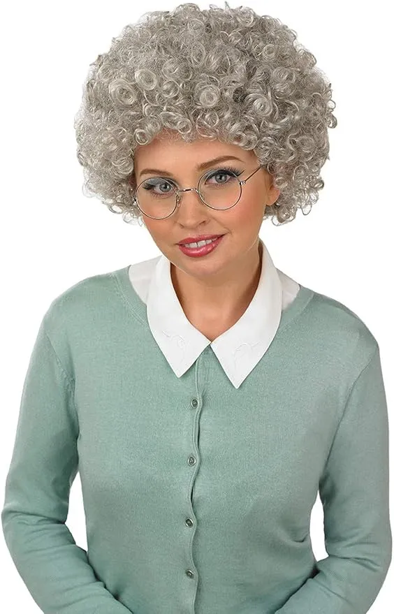 fun shack Grandma Wigs for Women, Old Grandma Wig, Grandma Afro Hair Wig, Old Lady Afro Costume Wig, Gray Afro Wigs 70's