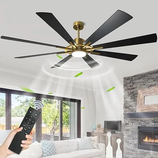 Depuley Outdoor Ceiling Fan with Light: 72 Inch Big Ceiling Fan with Remote for Patio Porch - Black and Gold Fan Light for Indoor - Large Farmhouse Fan Reversible 8 Blade Quiet DC Motor 3CCT