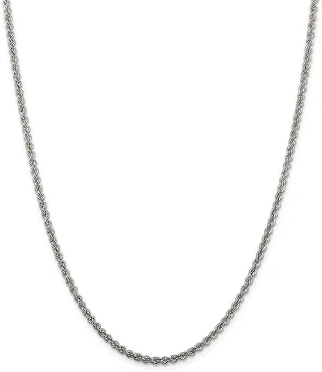 Chain Necklace White Sterling Silver Rope 24 in 2.5 mm