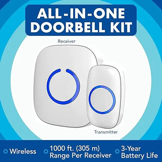 SadoTech Wireless Doorbells for Home, Apartments, Businesses, Classrooms, etc. - 1 Door Bell Ringer & 1 Plug-In Chime Receiver, Battery Operated, Easy-to-Use, Wireless Doorbell w/LED Flash, Green